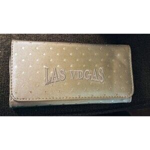 Las Vegas Souvenir Wallet Organizer Clutch Silver Stars‎ Embroidered Logo